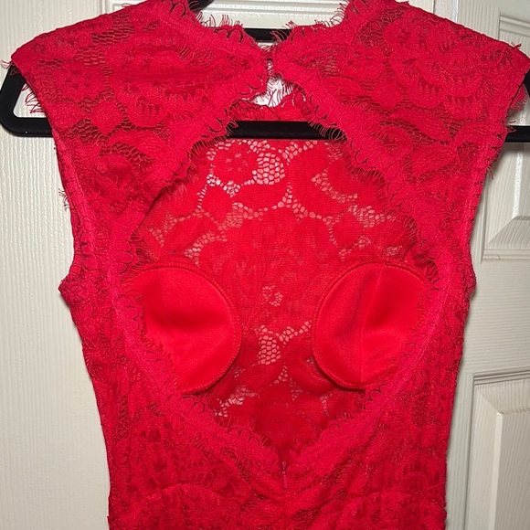 Betsy & Adam Red Cap Sleeve Prom Gown - Picture 7 of 11